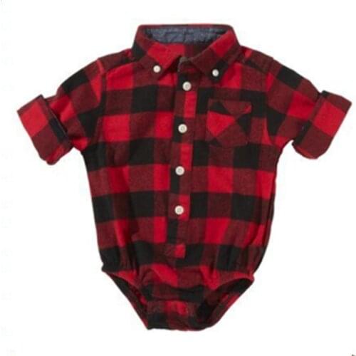 Geckatte New Infant Clothing Red Plaid Shirt Little Triangle Romper Baby Girl Clothes Plaid Baby Boy Clothes New Born Baby