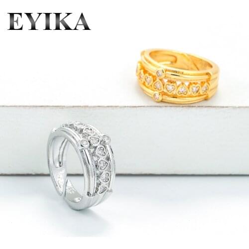EYIKA Fashion Gold Silver Color Heart Cubic Zirconia Wide Opening Ring Adjustable Couple Engagement Ring Brass Women Jewelry