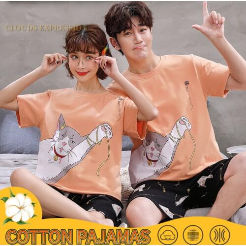 Summer Knitted Cotton Pajamas Set Women Pyjamas Sleepwear loungewear Pijama Mujer Homewear Size 3XL Couple Night suits Homewear