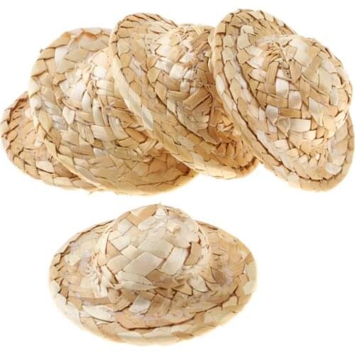Hand Weaved 1/12 Straw Hat Mini Doll Hat Ornament Strawhat Dollhouse Miniature Kits Accessories Pack of 5pcs