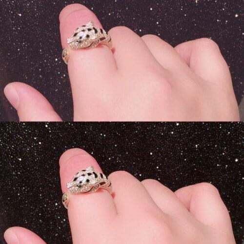 Trendy Leopard Head Open Ring Gold Color Green Eyes Crystal Animal Finger Circle Fashion Women Jewelry Luxury 2021