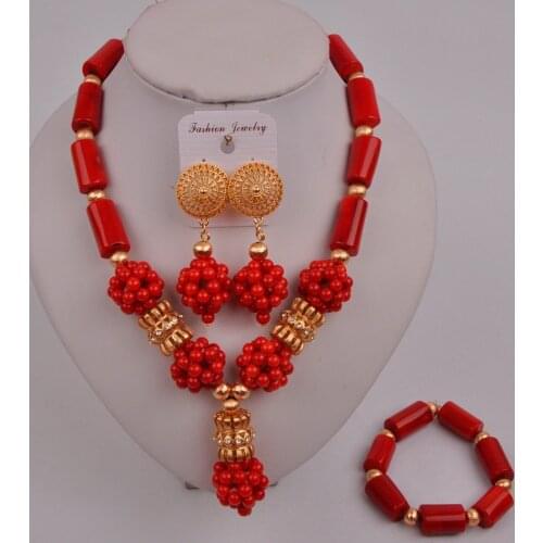 Fashion Red Coral Jewelry Set African Wedding Beads Nigerian Bridal Jewelry Sets 41-CB-02