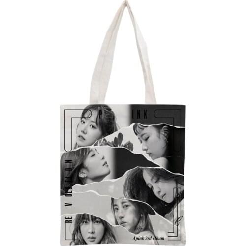 New arrived custom KPOP Apink printed canvas tote bag women handbag beach travel bag portable shopping bag
