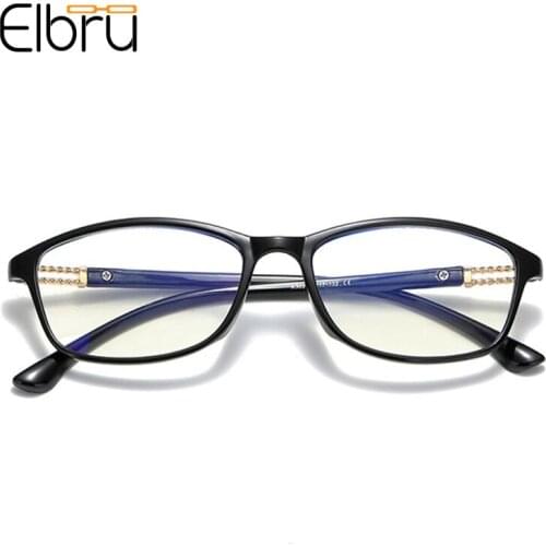 Elbru Anti Blue Light Flat Lens Plain Glasses Vintage Men Women Optical Eyeglasses Ultralight Small Transparent Frame Spectacles
