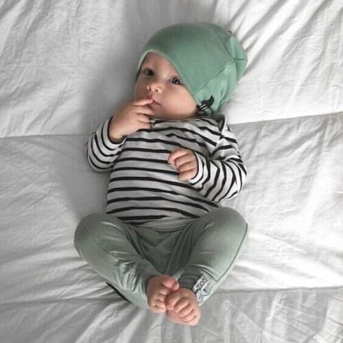 3Pcs Fall Newborn Baby Boy Clothes Striped Long Sleeve Tops Pants Hat Outfits Baby Cotton Set Causal Clothes 0-18Months