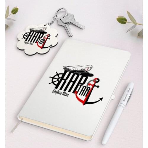 Personalized Captain White Notebook Pen And Keychain Gift Seti-2