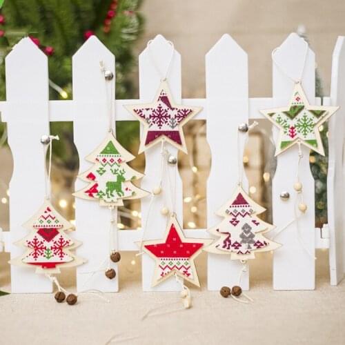 1Pcs Wooden Star Christmas Tree Shape Pendants for Home Christmas Decorations Pentagram Lanyard New Year Decor Accessories