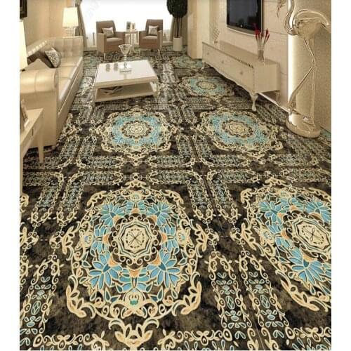 PVC European classical flower pattern non-slip waterproof self-adhesive 3D floor sticker tiles bathroom 3D wallpaper