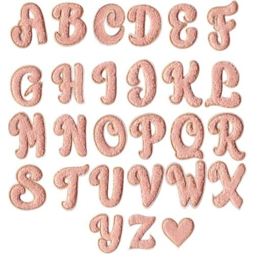 Pink Colors Heart Chenille Letters Towel Embroidery Patches English Word Name Sewing Sticker I Love You Clothing DIY Accessories