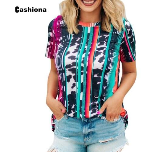 Cashiona Plus size Women Elegant Leisure Casual T-shirt Patchwork Leopard Print Womens Top 2021 Summer Tees shirt Femme 3xl