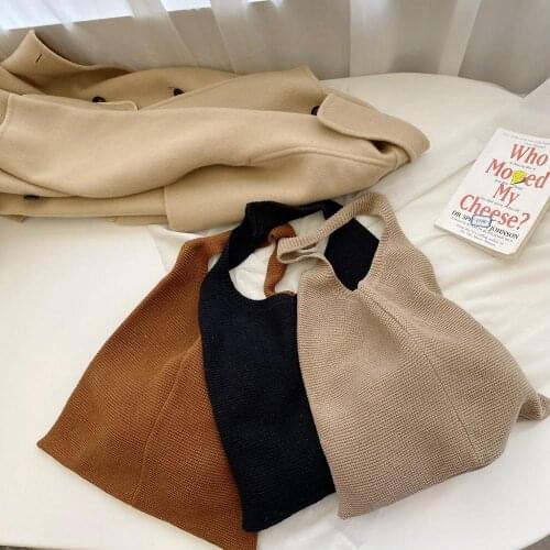 Female Woolen Knitted Braid Criss Cross Handbag Teenager Crochet Winter Korean Fashion Retro Chic Big Capacity Over Shoulder Bag