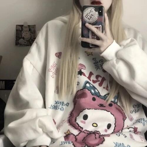 Women Korean Full Sleeve Sweatshirt Anime Graffiti Hoodie Woman Autumn Kawaii Oversize Sweatshirts Vintage Oversized Cute Hoodie