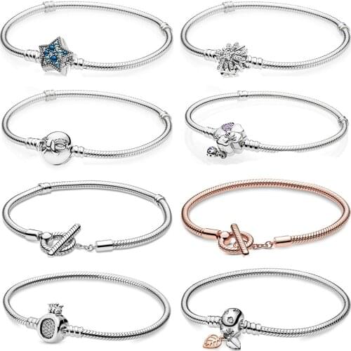 2020 NEW 100% 925 Sterling Silver Moments T-Bar Snake Crown O Snake Chain Bracelet Fit Women Original Fashion Jewelry Gift