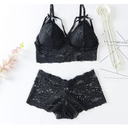 Women Lace Gathered Bra + Panties Two-piece Set Summer Sexy Lingeries Bra Set Beauty Back Tube Tops