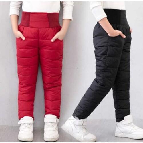 Baby Girl Boy Winter Pants Cotton Padded Thick Warm Trousers Waterproof Casual Pants 8 Years Elastic High Waisted Baby Kid Pant