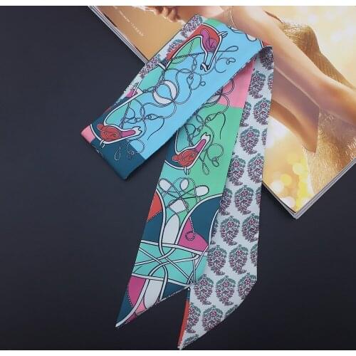 2018 Rope carriage small ribbon tied bag handle silk scarf hair towel Head Scarf Handle Bag Ribbon Long Scarves For Women