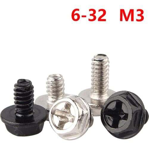 30 pcs Hex Tooth Wire Screws,Indented Hex Washer,6/32 for Motherboard Case CD-ROM Hard Drive Phillips Hexagon Screw