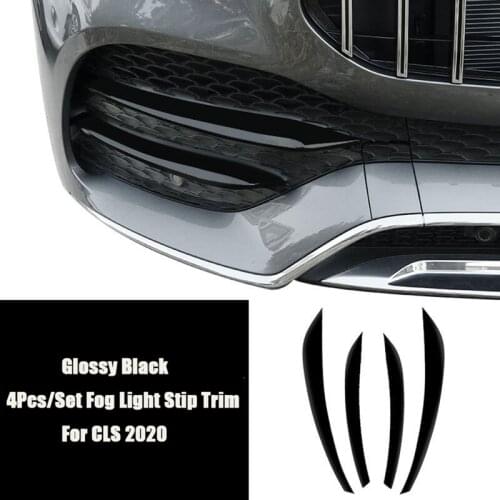 4Pcs Glossy Black Car Front Fog Light Grille Trim Stip Decoration Cover Spoiler for Mercedes Benz GLS Class 2020