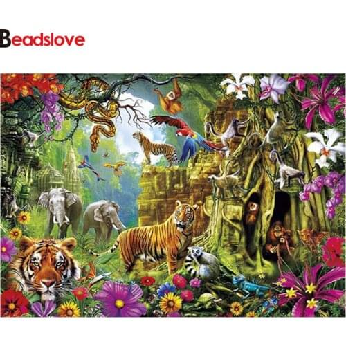 5D DIY Full Square Diamond Embroidery Elephant Flower Birds Tiger Beads Cross Stitch Kit 3D Daimond Painting Mosaic Accessories