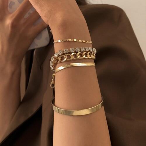 New Punk Charm Snake Chain Bracelet for Women Girls Fashion Gold Color Rope Chain Link Crystals Bracelet Hip Hop Trendy Jewelry