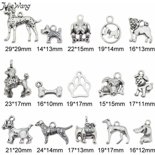 Julie Wang 15pcs/pack Cute Puppy Dog Charms Randomly Send Zinc Alloy Keyring DIY Women Bracelet Bag Decor Pendant Accessories