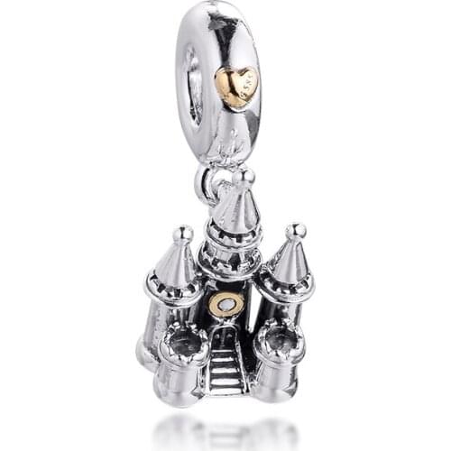 Fits Pandora Bracelet Charms Original 925 Sterling Silver Two-tone Castle Dangle Beads DIY Jewelry Making Kralen 2021 Spring New