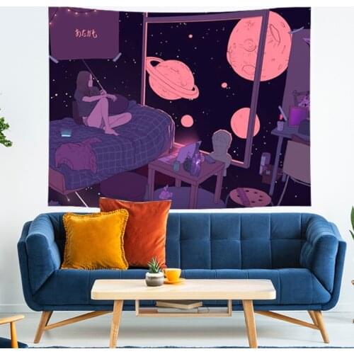 Girl Kids Bedroom Tapestry Kawaii Home Decor Cute Wall Hanging Tapestry Moon Night Space Home Wall Tapestries Korean Japan Style