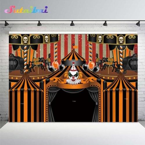 Halloween Carnival Clown Backdrop Horror Creepy Scary Background Skull Balloons Party Decoration Photography Photo Booth Props