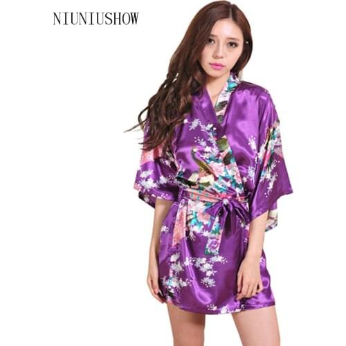 Purple Kimono Robes For Women Satin Bathrobe Long Silk Robes For Bridesmaids Longue Female Women Dressing Gown Bridesmaid Robe