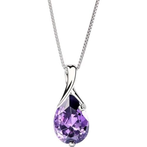 Lo Paulina S925 Silver Classic Purple Drop Crystal Pendant Necklace without Chain for girlfriend gift Joyas wholesale