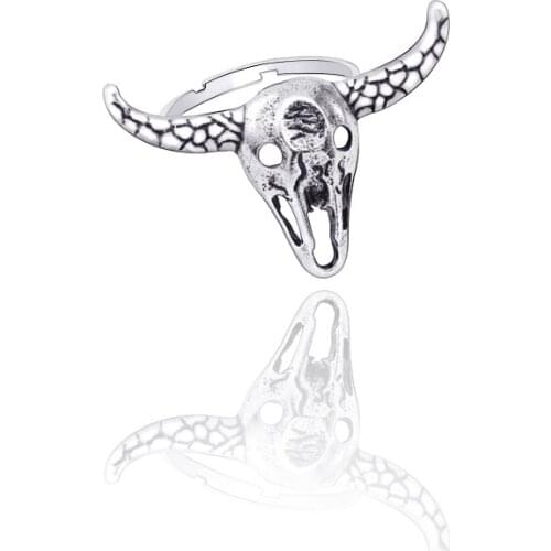 New Ancient Cow Head Ring Simple Retro Hollow Personality Joint Jewelry Adjustable Size Men And Women Animal Ring Gift