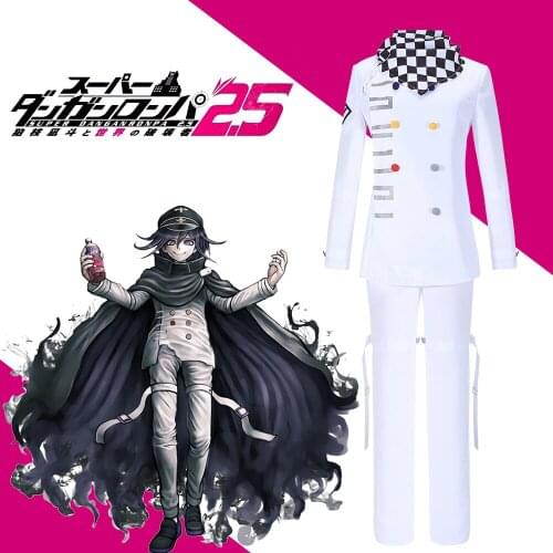 Danganronpa V3 Kokichi Ouma Cosplay White Uniform Halloween Fancy Outfit Pants Full Set Cosplay Costume With Scraf wigs