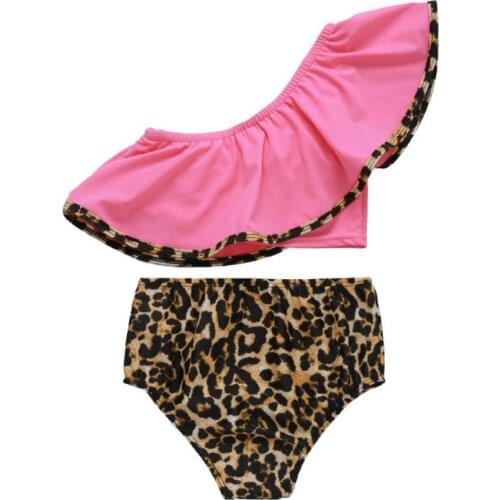 Bowknot Leopard Swimsuit Set Mens and Womens Childrens Split Swimwear Bikini Summer Pool Sports