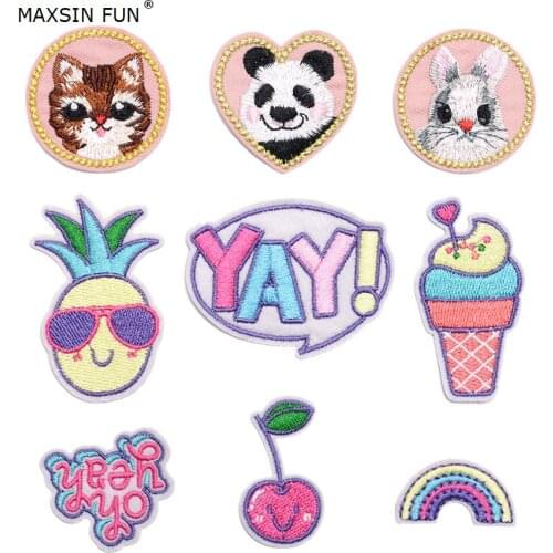10PCS Cartoon Patch Clothing Embroidery Iron On Applique For Kids Bags Dress Clothes Panda Rabbit Cat Patches for DIY
