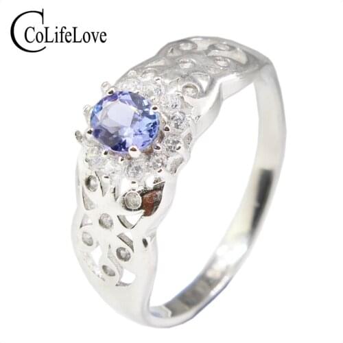 Fashion silver gemstone engagement ring with natural VS grade tanzanite silver ring solid 925 silver tanzanite ring for party