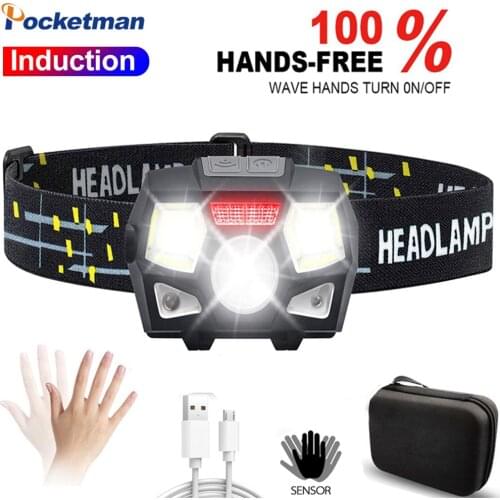 50000LM Powerful LED Headlight Sensor Head Light USB Rechargeable Headlamp Head Torch Waterproof for Camping Hiking