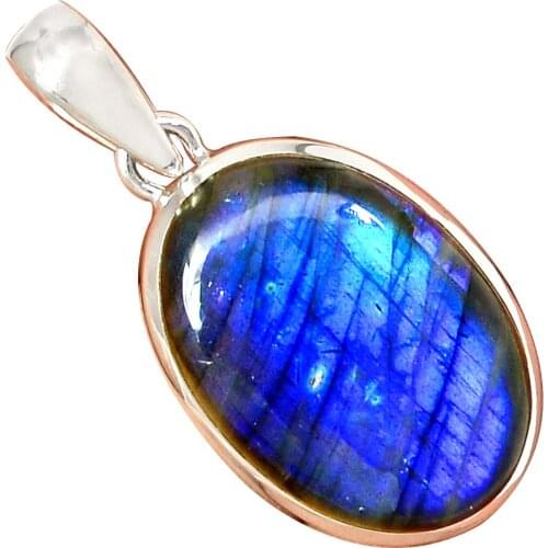 NiaoZaiFei YunZaiKan Genuine BLUE FIRE LABRADORITE Pendant 925 Sterling Silver, 44.1 mm, MHBAP6100