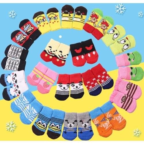 4Pcs Cute Pet Fashion Cats Dogs Socks Cute Puppy Knits Socks Anti Slip Skid Bottom