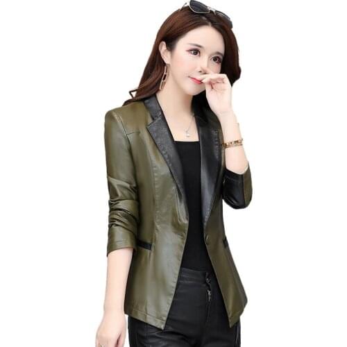2021 spring and autumn womens jacket leather new Korean version of the slim plus size top leather jacket trend