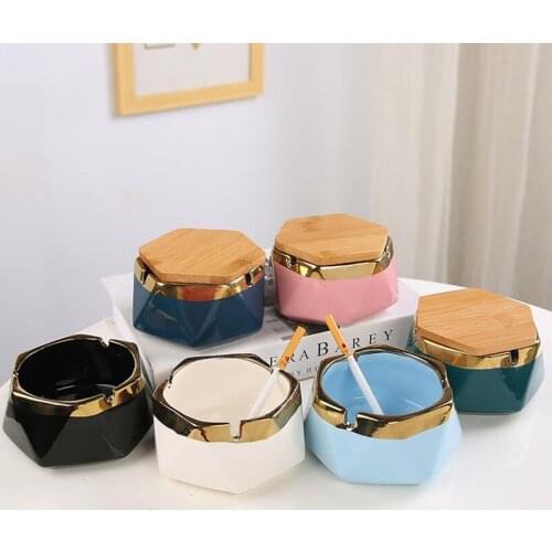 Nordic Style Ashtray with Lid Fashion Geometry Office Household Smoking Holder Ash Tray Cigarette Container Home Decor