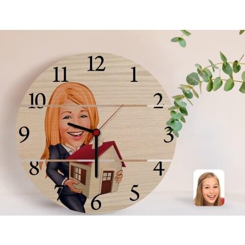 Personalized Women 'S Estate Agent Caricature Of Authentic Wooden Pallet Saat-1