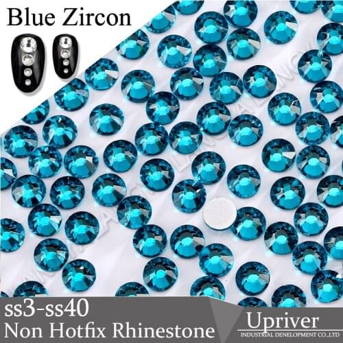 Upriver ss3 - ss40 Non Hotfix Rhinestones Silver Foiled Glass High Quality Blue Zircon Nail Art Rhinestones for Nails Art Design