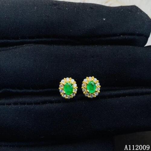 KJJEAXCMY fine jewelry 925 sterling silver inlaid natural emerald ear studs classic ladies earrings support test with box