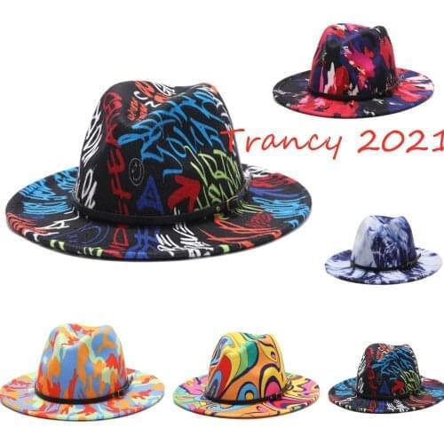 Hat felt fedoras multicolors 3d painted fedora hat party hat model photo wide brim panama cap unisex cap bulk price fedora
