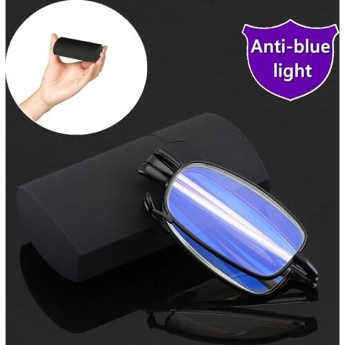 Foldable Reading Glasses Anti Blue Light Metal Frame Spring Hinge Presbyopia Glasses UV400 Lightweight Telescopic Temple Case