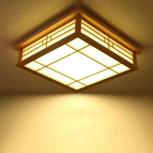 LED Wood Square Tatami Ceiling Light Fixture Japanese Korean Style Lamp for Foyer Balcony Bedroom Living Room