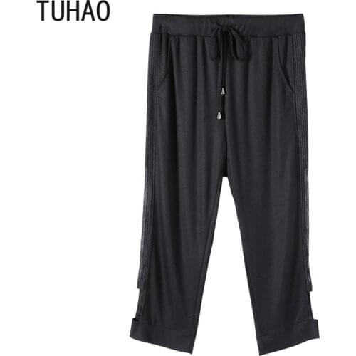 TUHAO 10XL 8XL 6XL 4XL Women Black Capris Pants 2020 Plus Size Womens Trousers Women Summer Trouser Pant for Mother Mom WM61