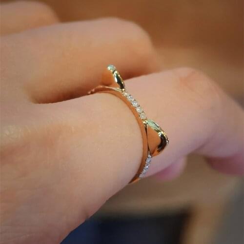 18K Solid Yellow Gold Jewelry(AU750)Ins Designer Small milk cat Diamond Ring Birthday Gift Can Beengraved Fine Jewelry Customize