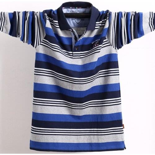Plus size l-5xl (bust 134cm) big yards the striped tees business fashion fat guy Paul loose lapel long sleeve T shirt male