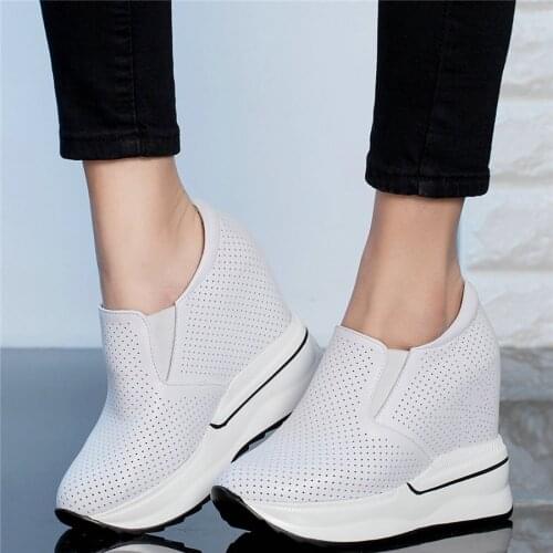 2020 Wedges High Heel Casual Shoes Women Genuine Leather Platform Pumps Shoes Female Breathable Fashion Sneakers Punk Trainers